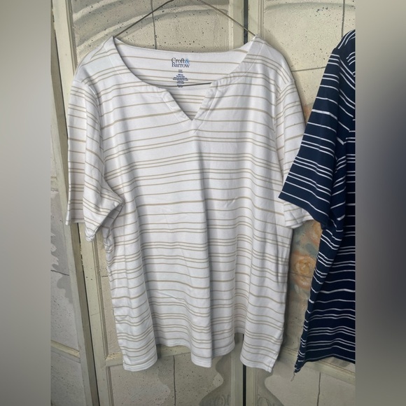 Lot of 2 Croft & Barrow Women Short Sleeve Stripe Tshirts V-Neck Blue White XXL - Picture 3 of 7